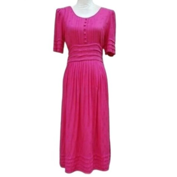 Vintage Sarah Elizabeth Pink Pleated Bodice Dress Sz 8 - Picture 2 of 10